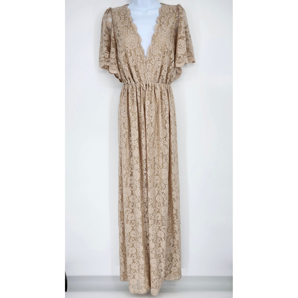 Show Me Your Mumu Sandra Maxi Dress 1X Beige Romantic Ethereal Formal Wedding